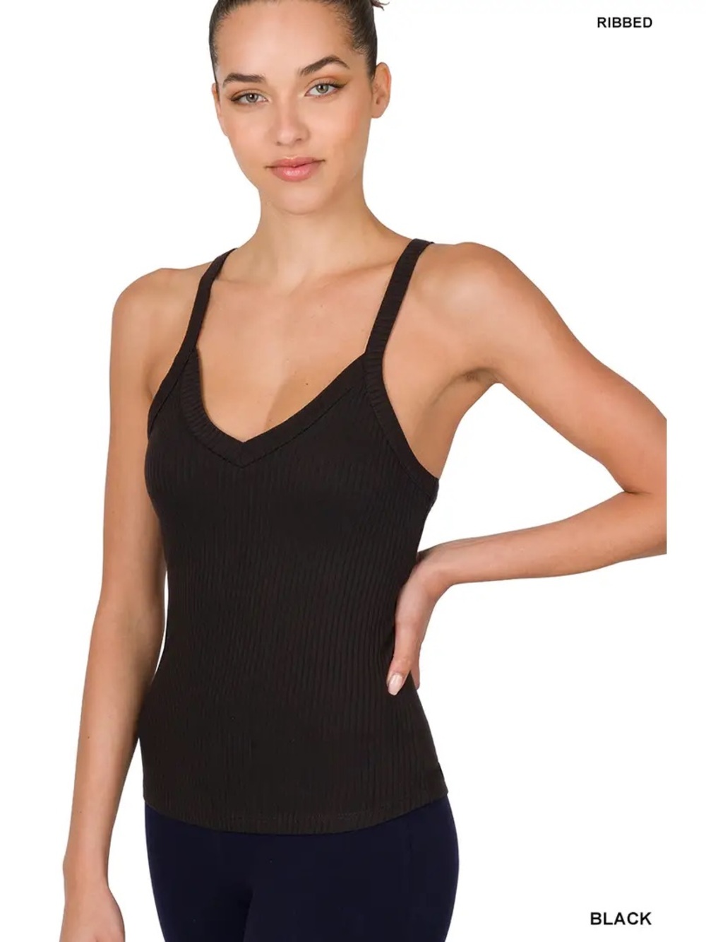 Zenana Outfitters Black Ribbed V-Neck Tank Top